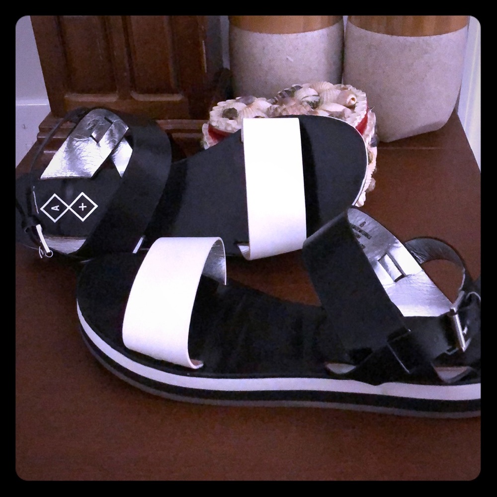 Black and white sandals